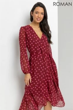 Roman Red Spot Print Belted Wrap Dress 9 Roman Red Spot Print Belted Wrap Dress -Roman Sales Shop unnamed file 3314