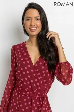 Roman Red Spot Print Belted Wrap Dress 10 Roman Red Spot Print Belted Wrap Dress -Roman Sales Shop unnamed file 3315