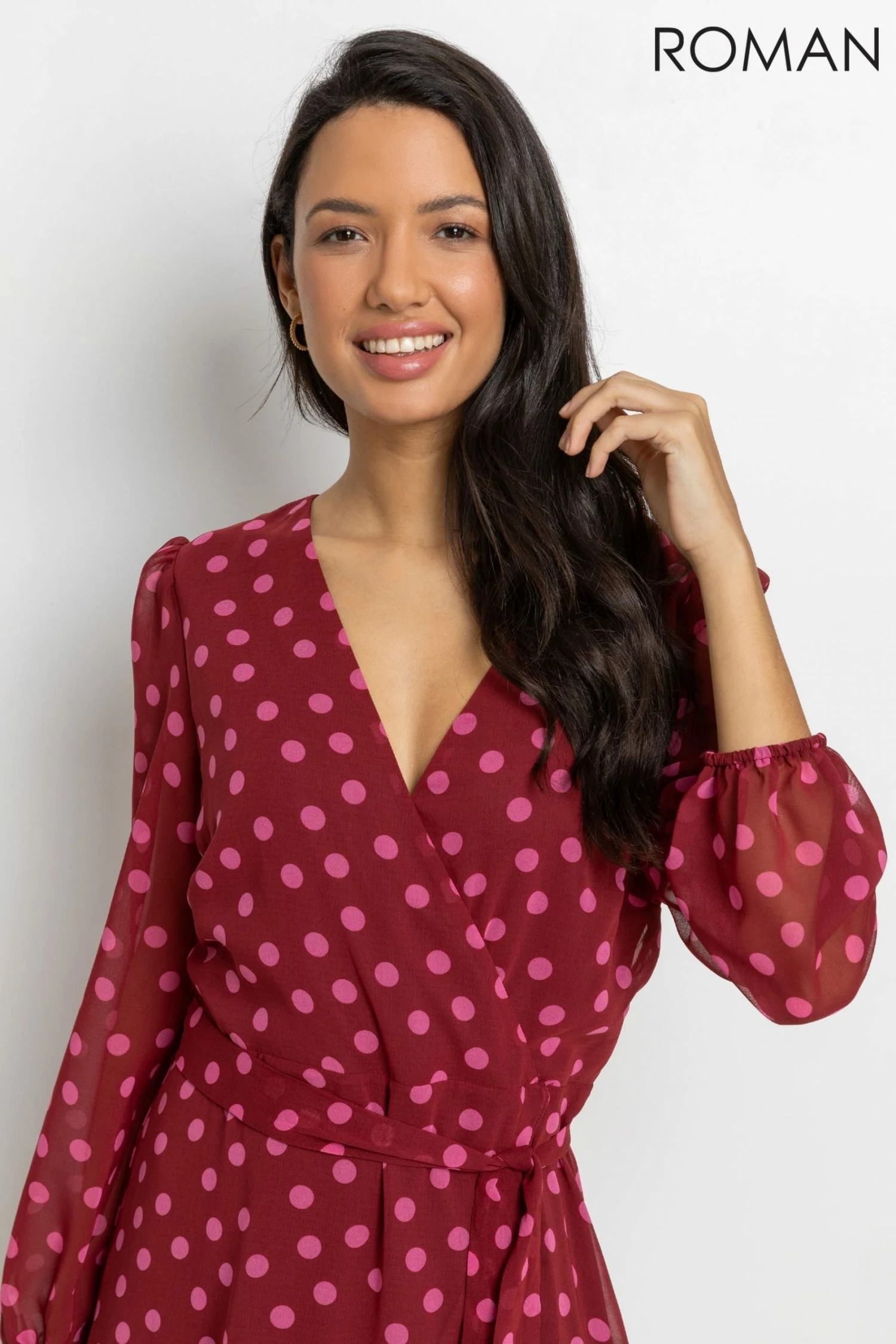 Roman Red Spot Print Belted Wrap Dress 6 Roman Red Spot Print Belted Wrap Dress - Image 4