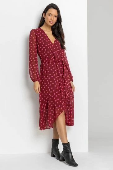 Roman Red Spot Print Belted Wrap Dress 7 Roman Red Spot Print Belted Wrap Dress - Image 5