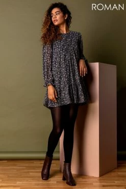 Roman Black Paisley Foil Print Tunic Dress 10 Roman Black Paisley Foil Print Tunic Dress -Roman Sales Shop unnamed file 3320