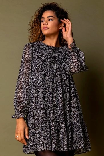 Roman Black Paisley Foil Print Tunic Dress 7 Roman Black Paisley Foil Print Tunic Dress - Image 5