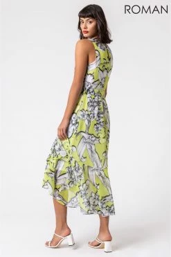 Roman Green Floral Tie Waist Dipped Hem Dress -Roman Sales Shop unnamed file 3323