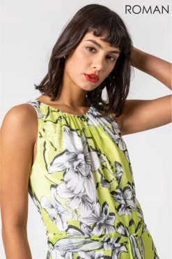 Roman Green Floral Tie Waist Dipped Hem Dress -Roman Sales Shop unnamed file 3325