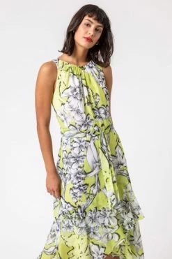 Roman Green Floral Tie Waist Dipped Hem Dress -Roman Sales Shop unnamed file 3327