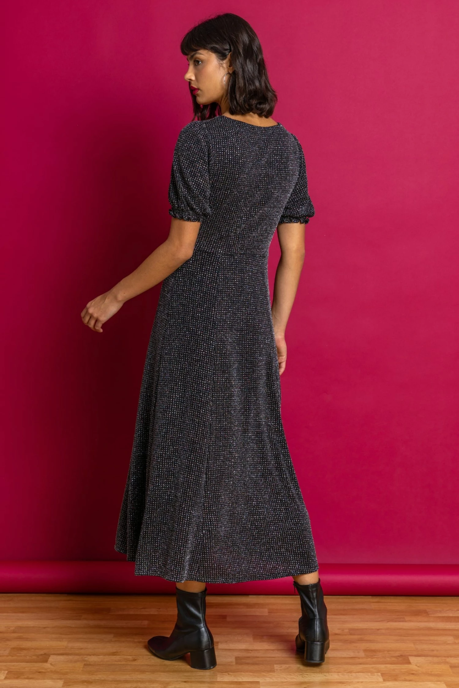 Roman Black Shimmer Sweetheart Neck Midi Dress 4 Roman Black Shimmer Sweetheart Neck Midi Dress - Image 2