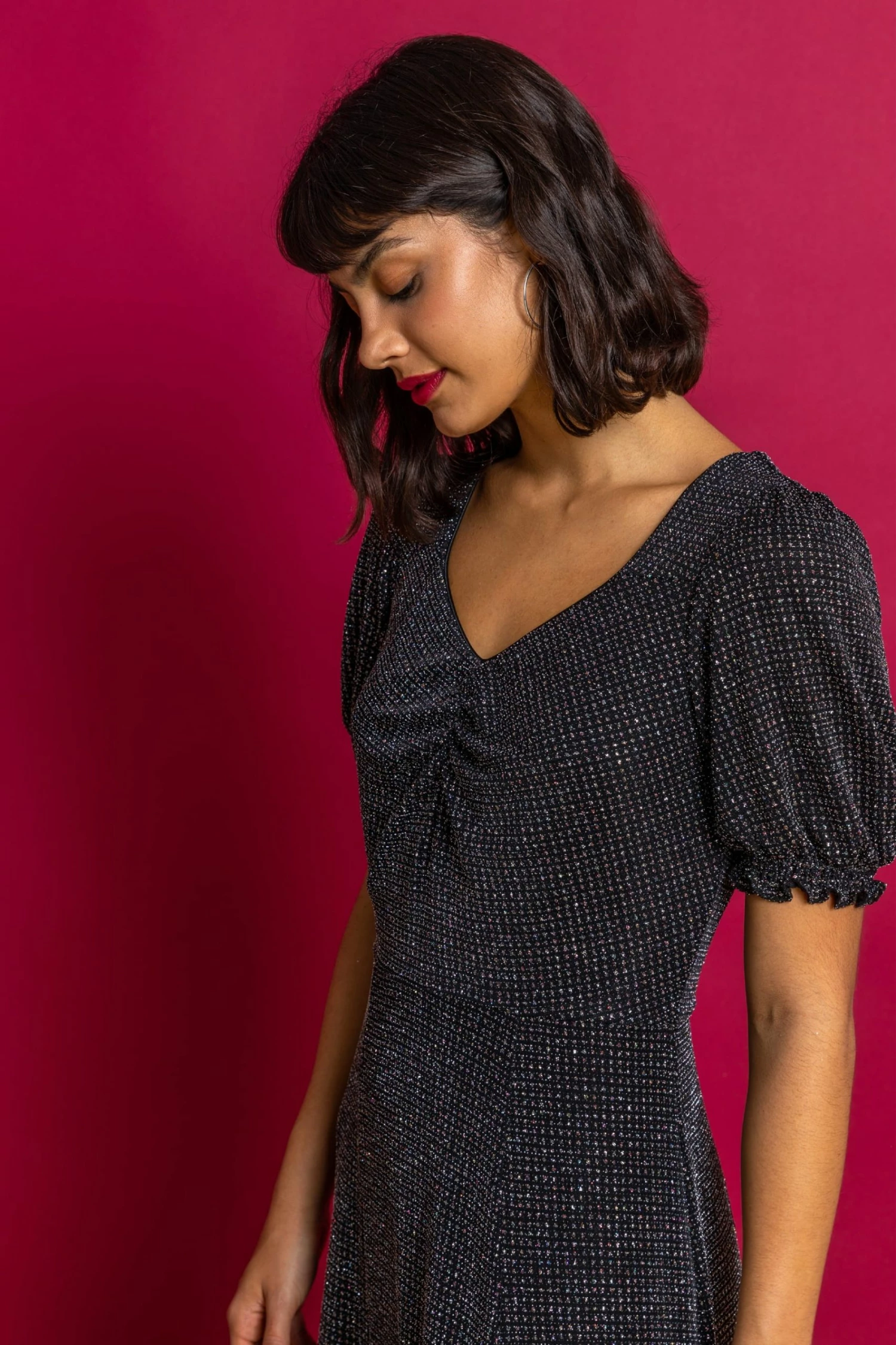 Roman Black Shimmer Sweetheart Neck Midi Dress 6 Roman Black Shimmer Sweetheart Neck Midi Dress - Image 4