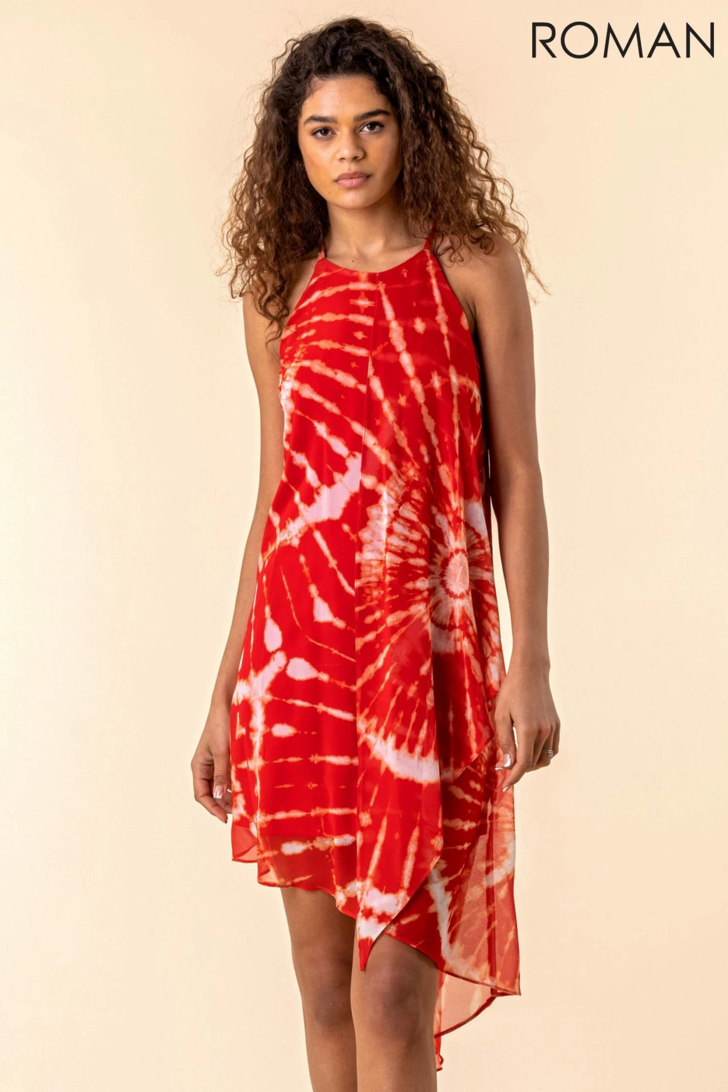 Roman Red Tie Dye Halter Neck Midi Dress 3 Roman Red Tie Dye Halter Neck Midi Dress