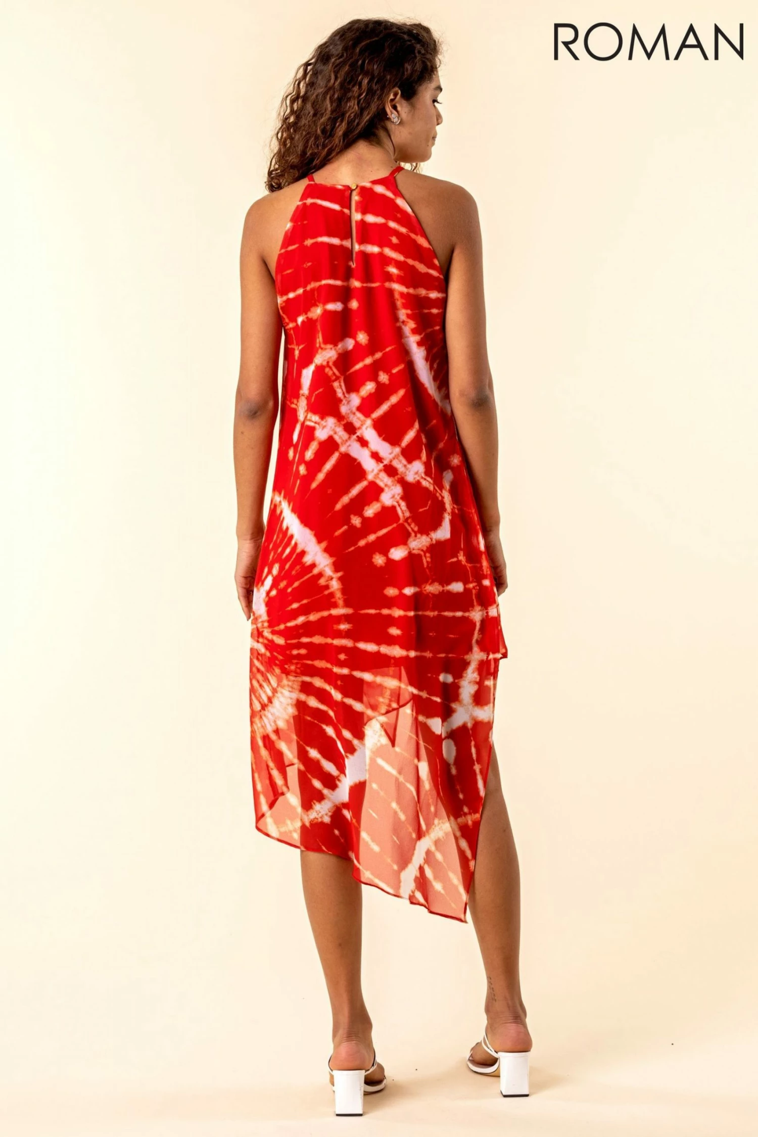 Roman Red Tie Dye Halter Neck Midi Dress 4 Roman Red Tie Dye Halter Neck Midi Dress - Image 2