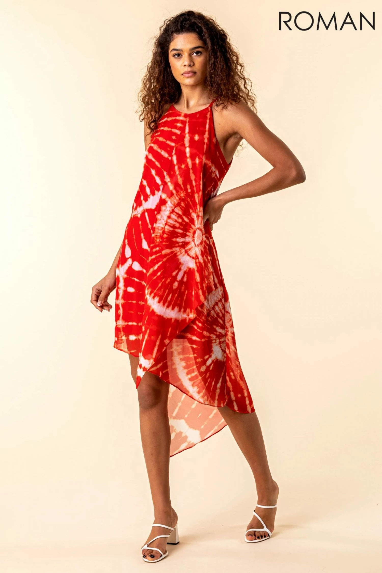 Roman Red Tie Dye Halter Neck Midi Dress 5 Roman Red Tie Dye Halter Neck Midi Dress - Image 3