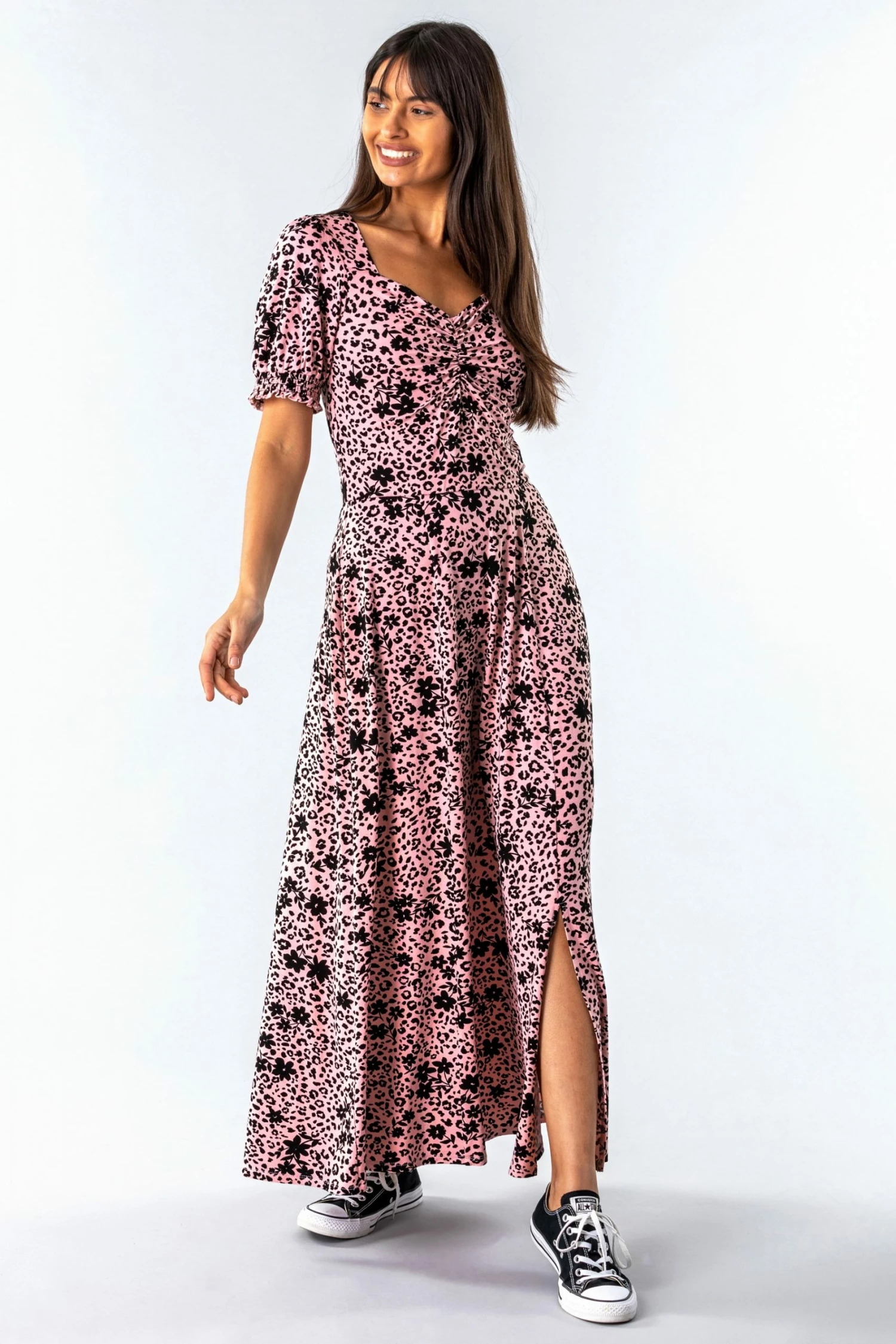 Roman Pink Animal Floral Print Maxi Tea Dress 5 Roman Pink Animal Floral Print Maxi Tea Dress - Image 3