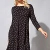 Roman Black Spot Print Swing Dress