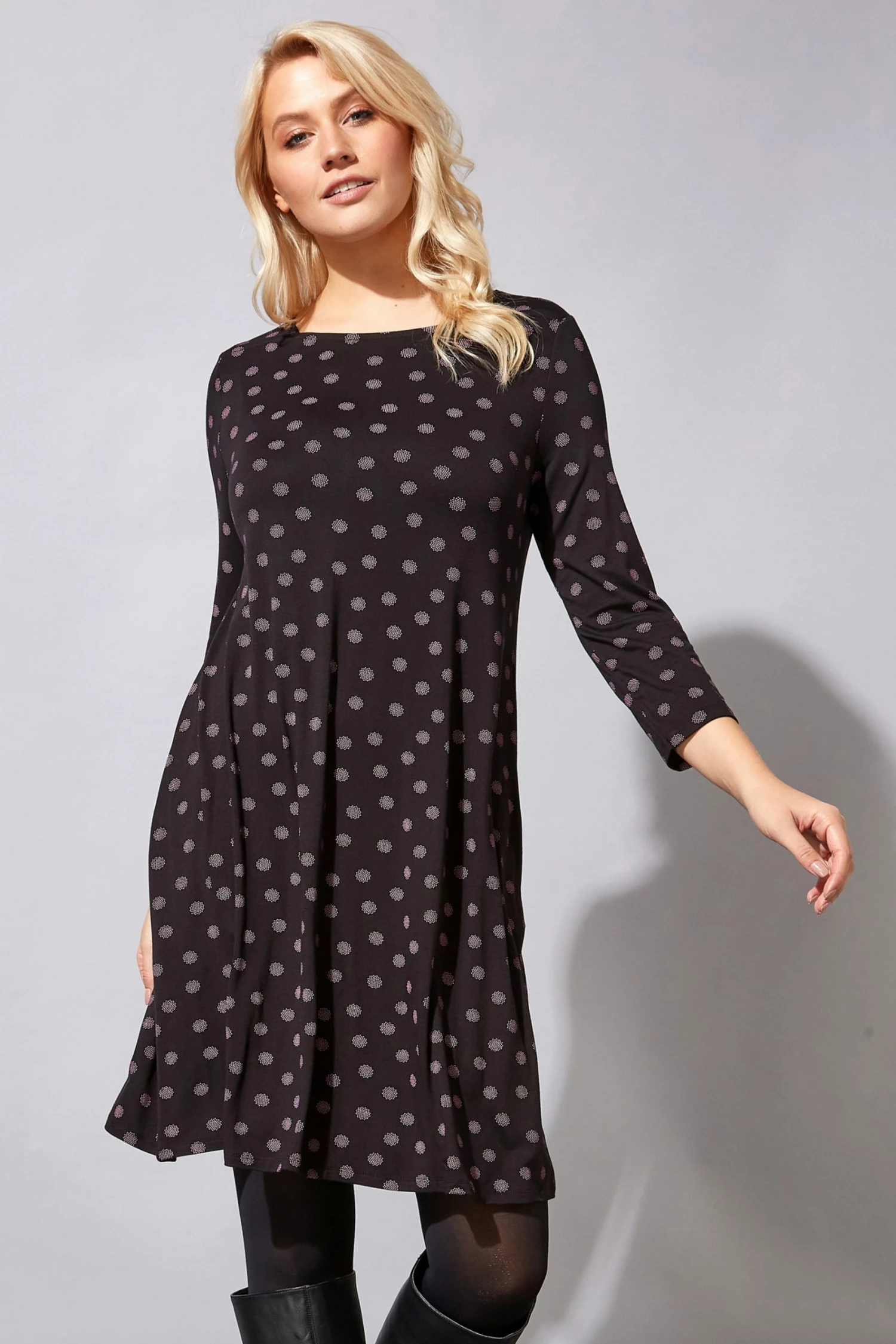 Roman Black Spot Print Swing Dress 3 Roman Black Spot Print Swing Dress