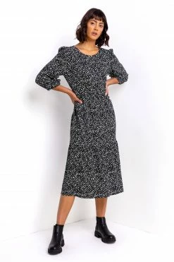 Roman Black Tiered Spot Print Midi Dress