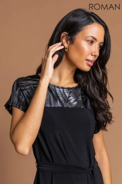 Roman Black Foil Print Contrast Yoke Dress -Roman Sales Shop unnamed file 3388