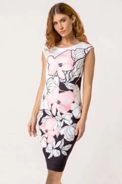 Roman Pink Floral Placement Print Scuba Dress -Roman Sales Shop unnamed file 3394