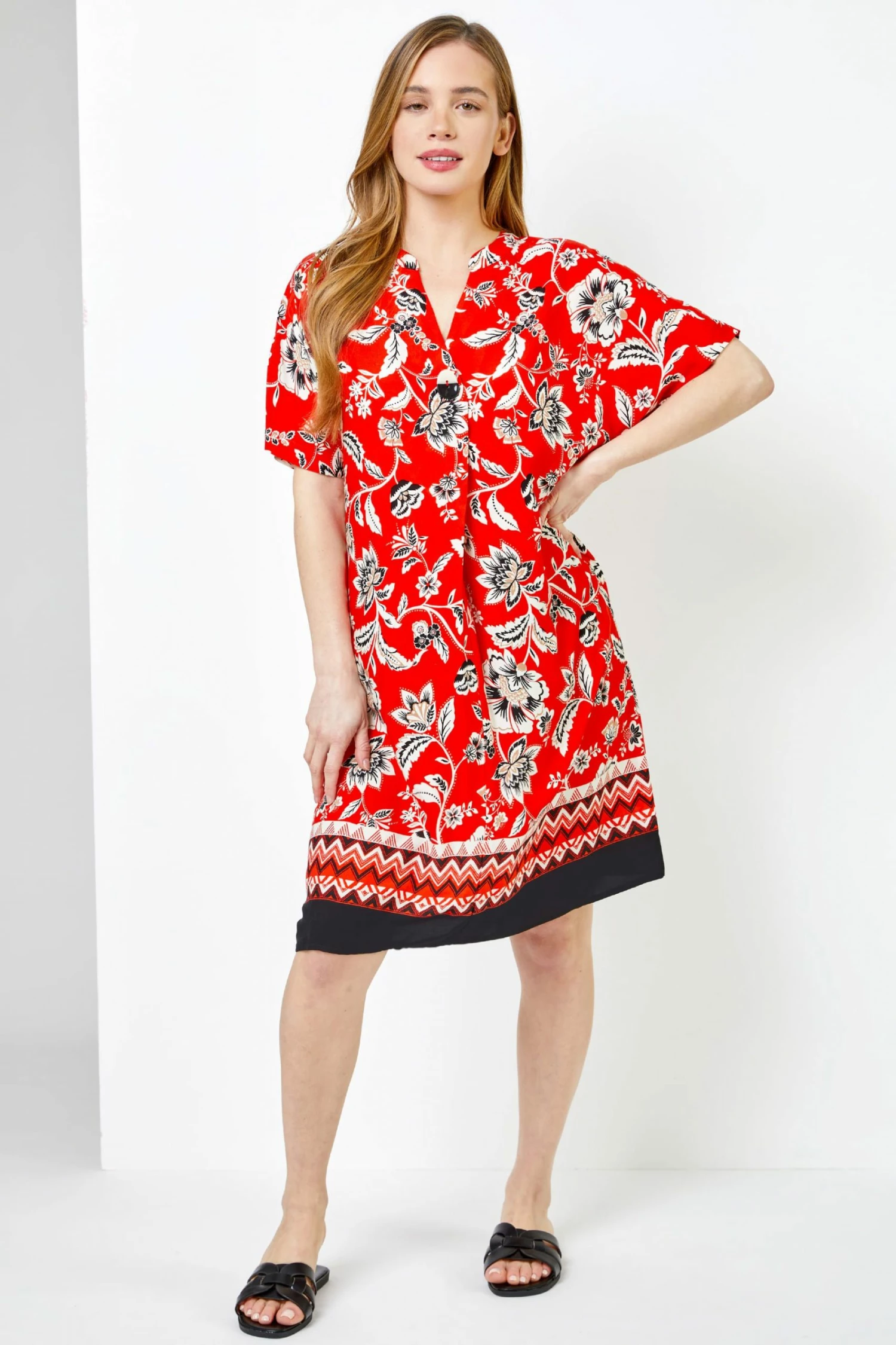 Roman Red Petite Contrast Floral Print Shirt Dress 4 Roman Red Petite Contrast Floral Print Shirt Dress - Image 2