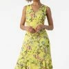 Roman Yellow Floral Print Frill Hem Dress