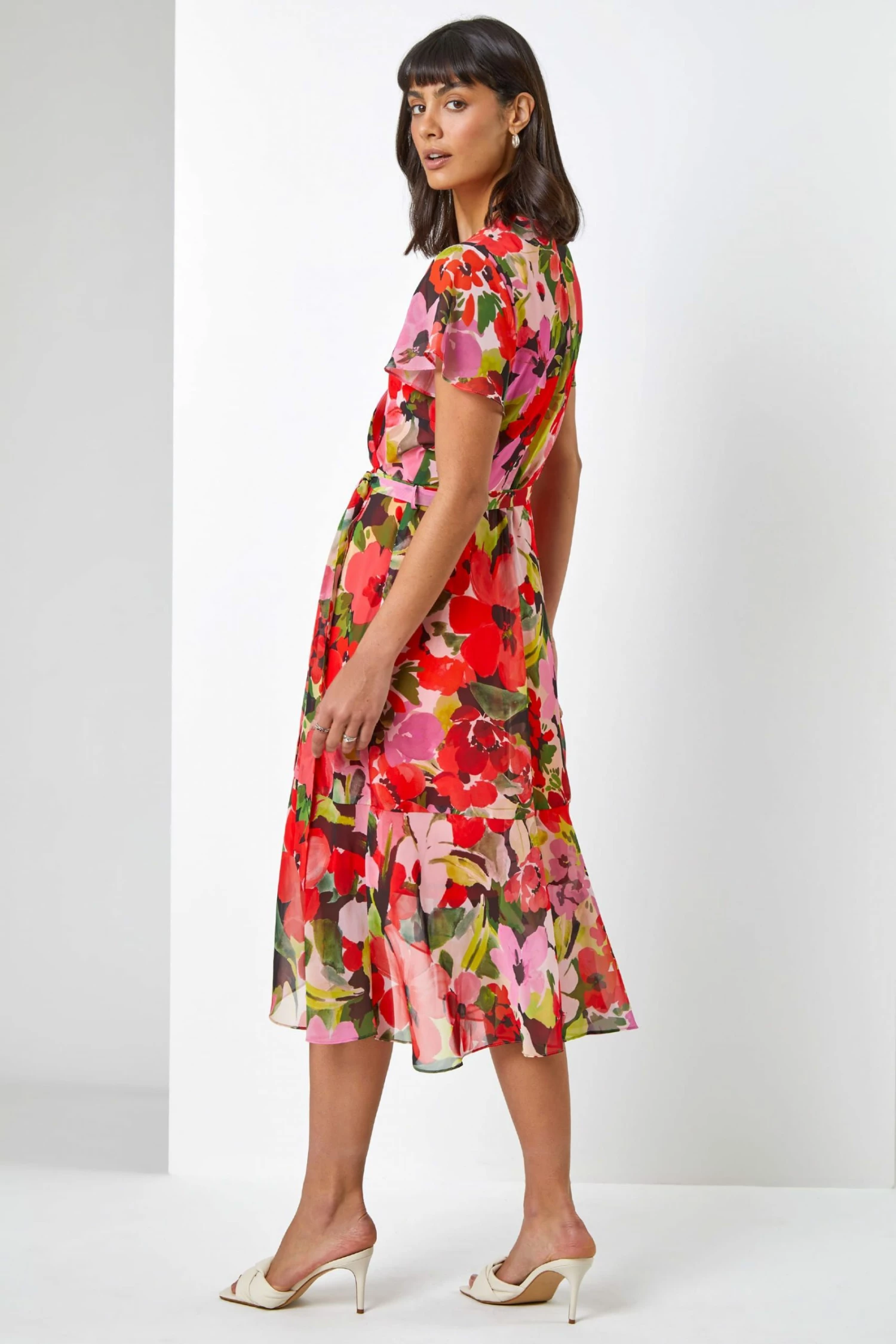 Roman Red Multi Floral Print Wrap Midi Dress 4 Roman Red Multi Floral Print Wrap Midi Dress - Image 2