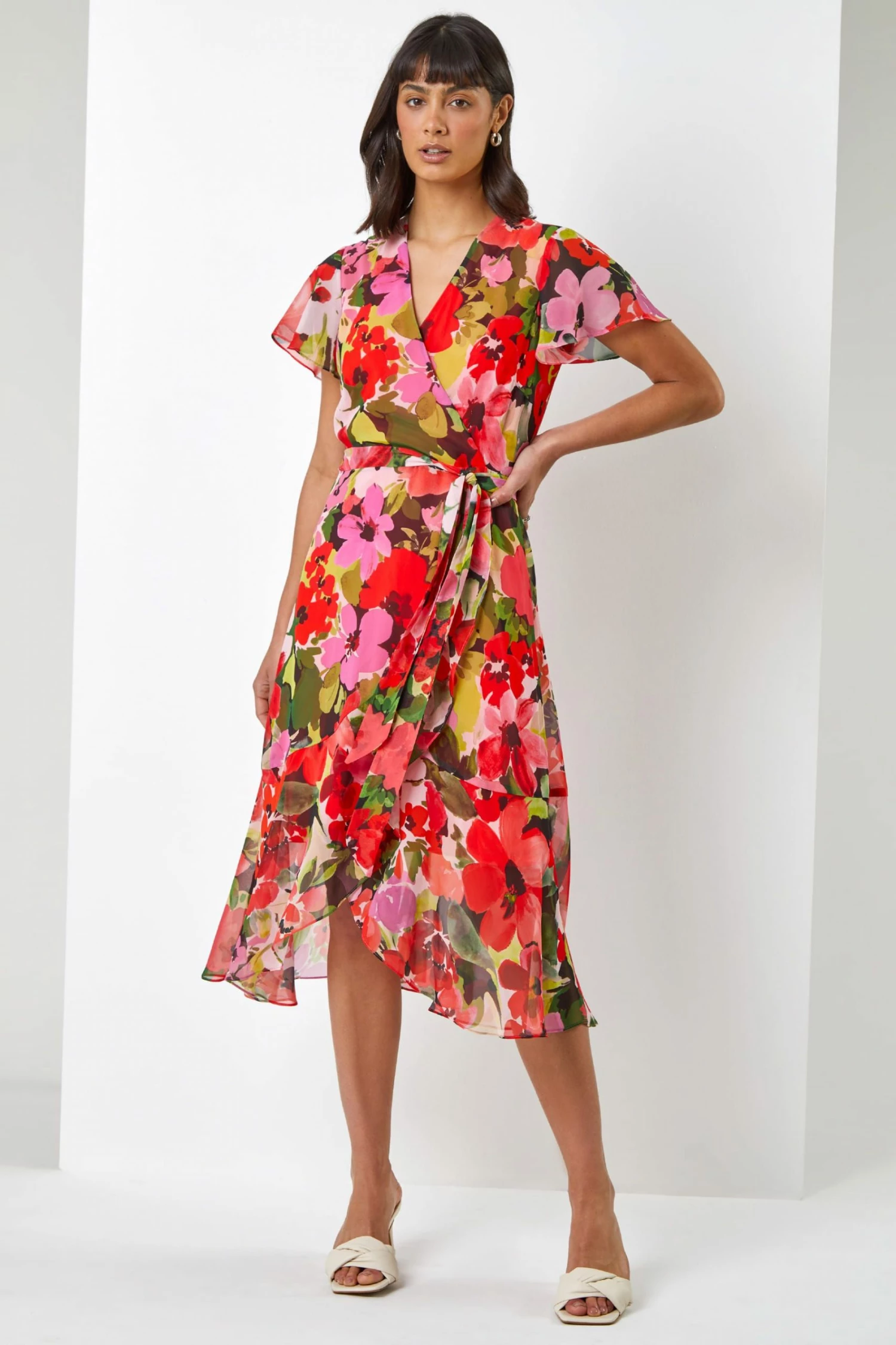 Roman Red Multi Floral Print Wrap Midi Dress 5 Roman Red Multi Floral Print Wrap Midi Dress - Image 3