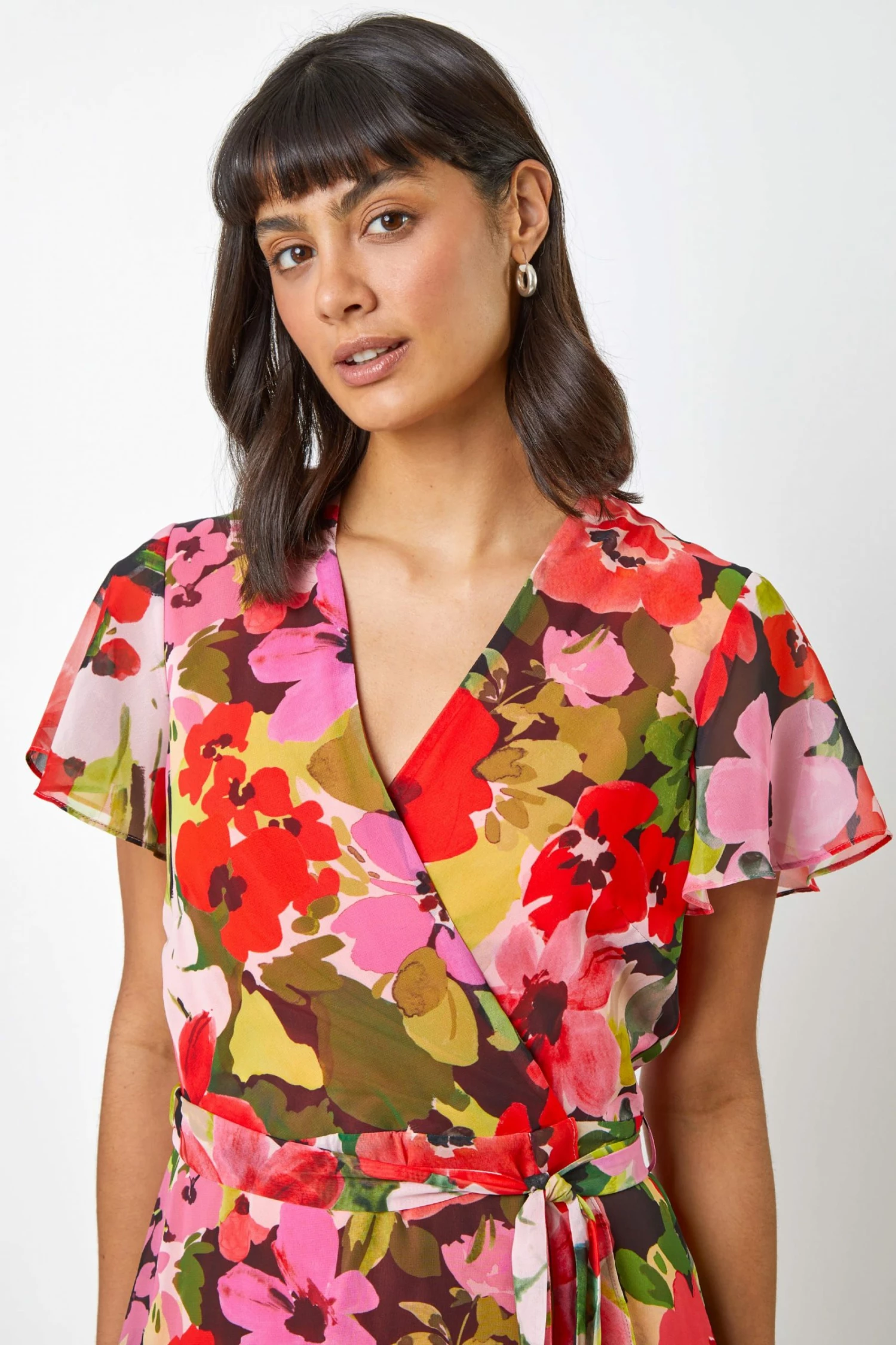 Roman Red Multi Floral Print Wrap Midi Dress 6 Roman Red Multi Floral Print Wrap Midi Dress - Image 4