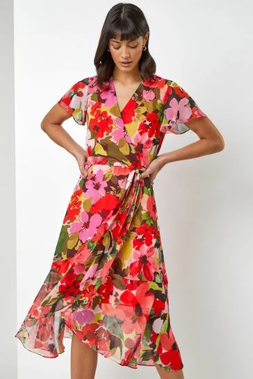 Roman Red Multi Floral Print Wrap Midi Dress 7 Roman Red Multi Floral Print Wrap Midi Dress - Image 5