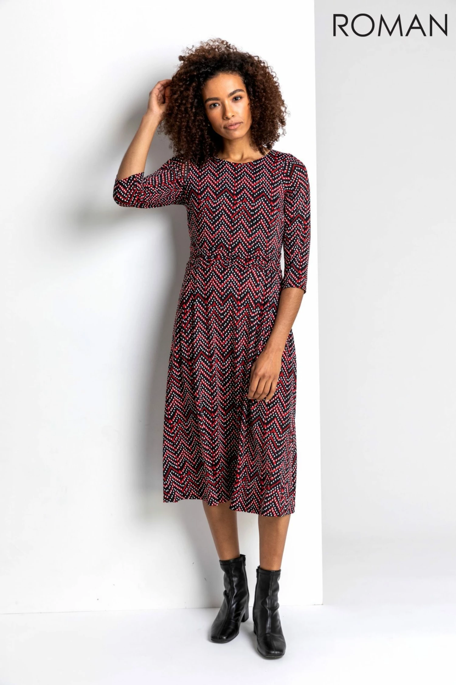 Roman Red Zig Zag Print Midi Dress 3 Roman Red Zig Zag Print Midi Dress