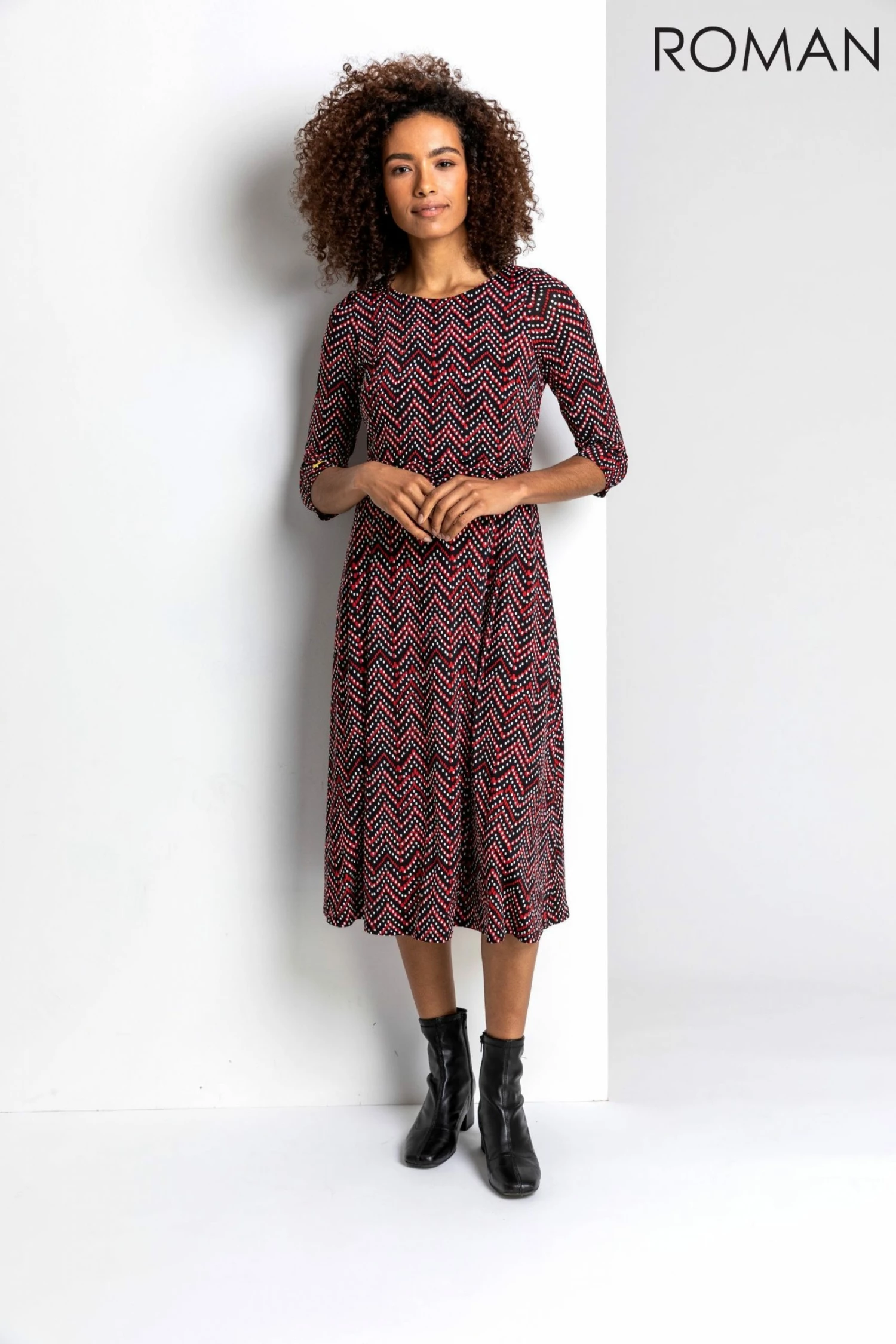 Roman Red Zig Zag Print Midi Dress 4 Roman Red Zig Zag Print Midi Dress - Image 2