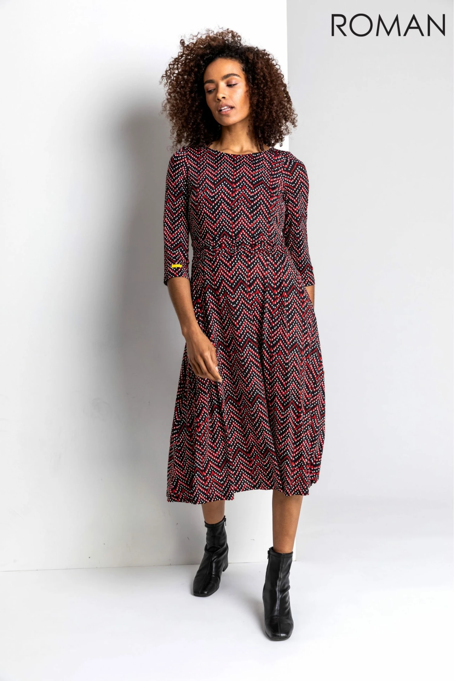 Roman Red Zig Zag Print Midi Dress 5 Roman Red Zig Zag Print Midi Dress - Image 3