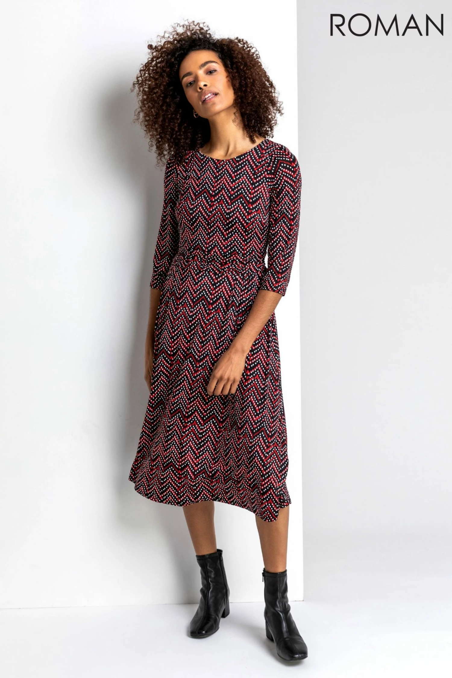 Roman Red Zig Zag Print Midi Dress 6 Roman Red Zig Zag Print Midi Dress - Image 4