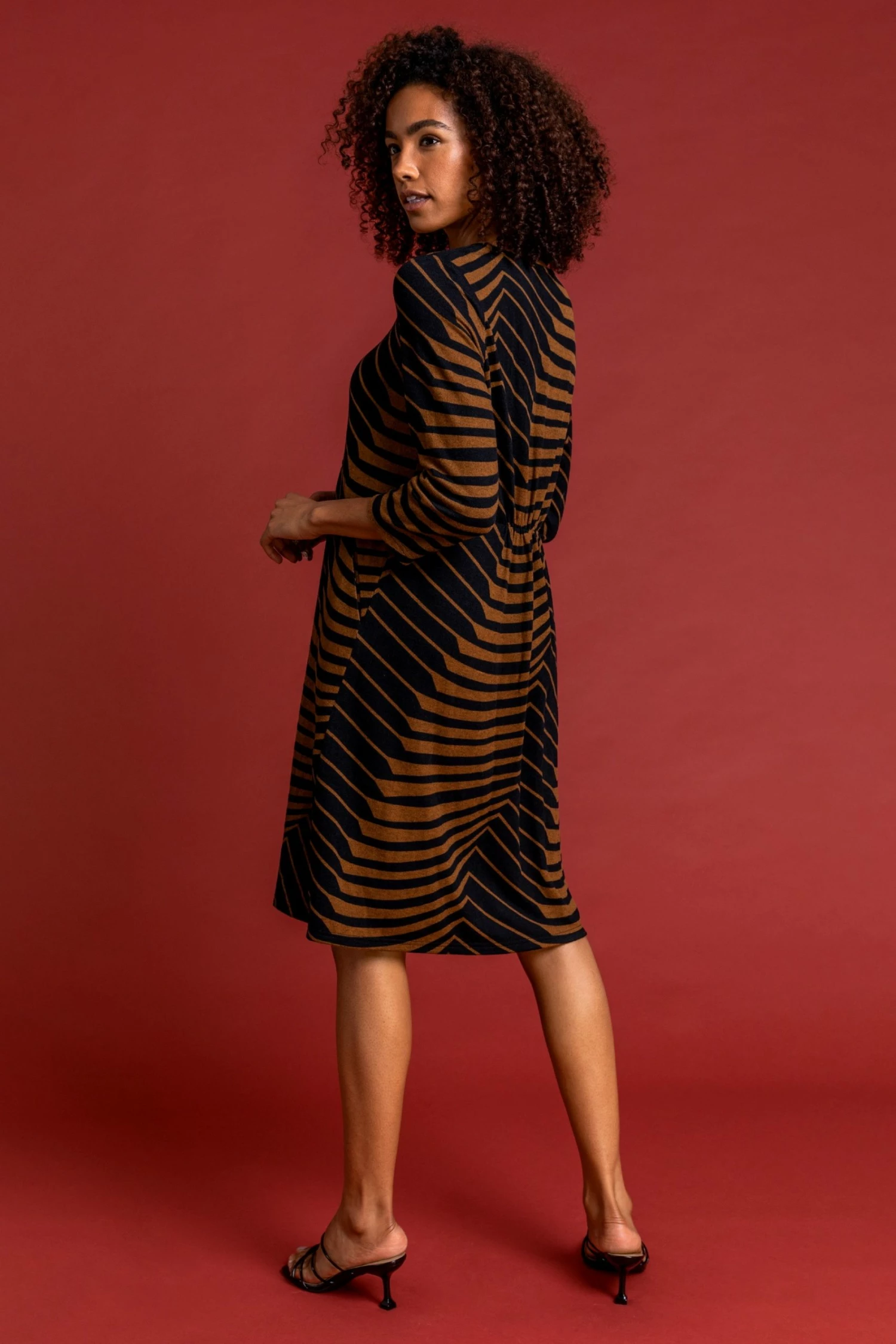 Roman Brown Abstract Print Pocket Dress 4 Roman Brown Abstract Print Pocket Dress - Image 2