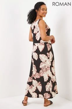Roman Black Petite Tropical Print Keyhole Detail Midi Dress -Roman Sales Shop unnamed file 3428