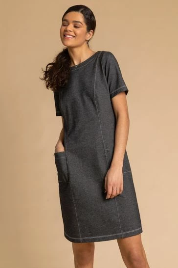 Roman Grey Stretch Denim Pocket Dress 7 Roman Grey Stretch Denim Pocket Dress - Image 5