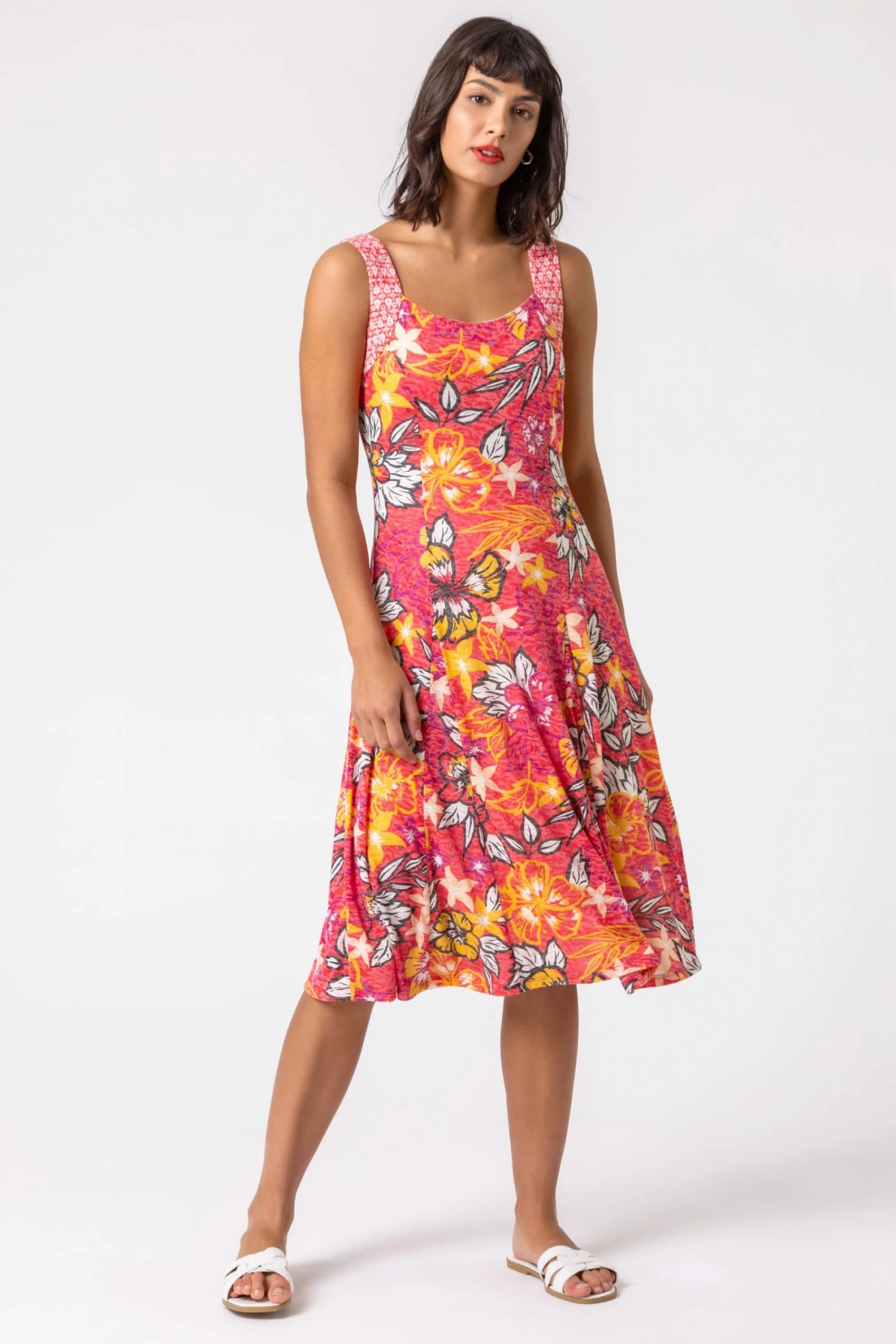 Roman Pink Floral Print Fit And Flare Dress 5 Roman Pink Floral Print Fit And Flare Dress - Image 3