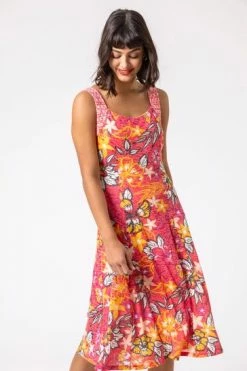 Roman Pink Floral Print Fit And Flare Dress 11 Roman Pink Floral Print Fit And Flare Dress -Roman Sales Shop unnamed file 3439