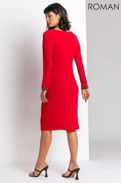 Roman Red Sparkle Embellished Ruched Dress 9 Roman Red Sparkle Embellished Ruched Dress -Roman Sales Shop unnamed file 3446