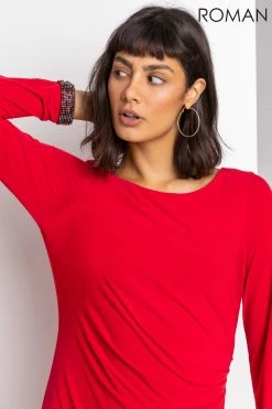 Roman Red Sparkle Embellished Ruched Dress 11 Roman Red Sparkle Embellished Ruched Dress -Roman Sales Shop unnamed file 3448