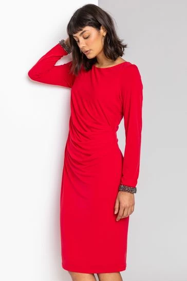 Roman Red Sparkle Embellished Ruched Dress 7 Roman Red Sparkle Embellished Ruched Dress - Image 5
