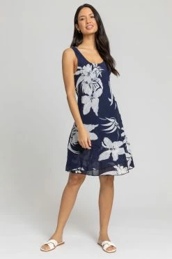 Roman Blue Floral Print Layered Fit & Flare Dress