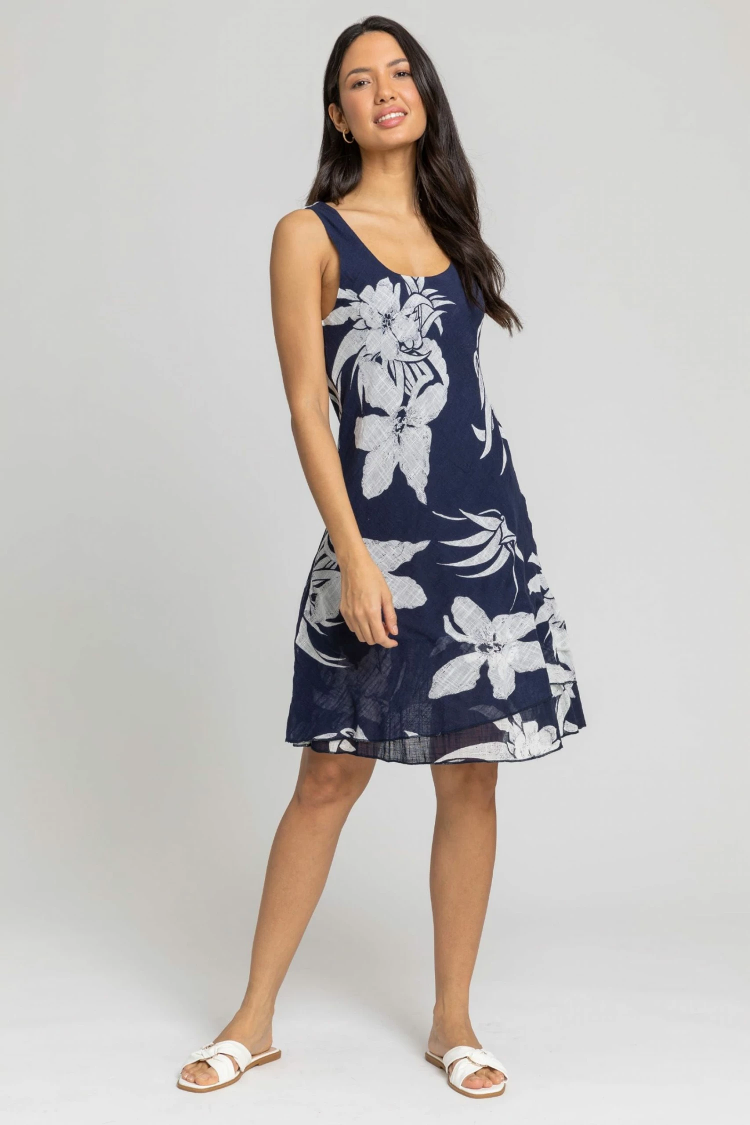 Roman Blue Floral Print Layered Fit & Flare Dress 3 Roman Blue Floral Print Layered Fit & Flare Dress