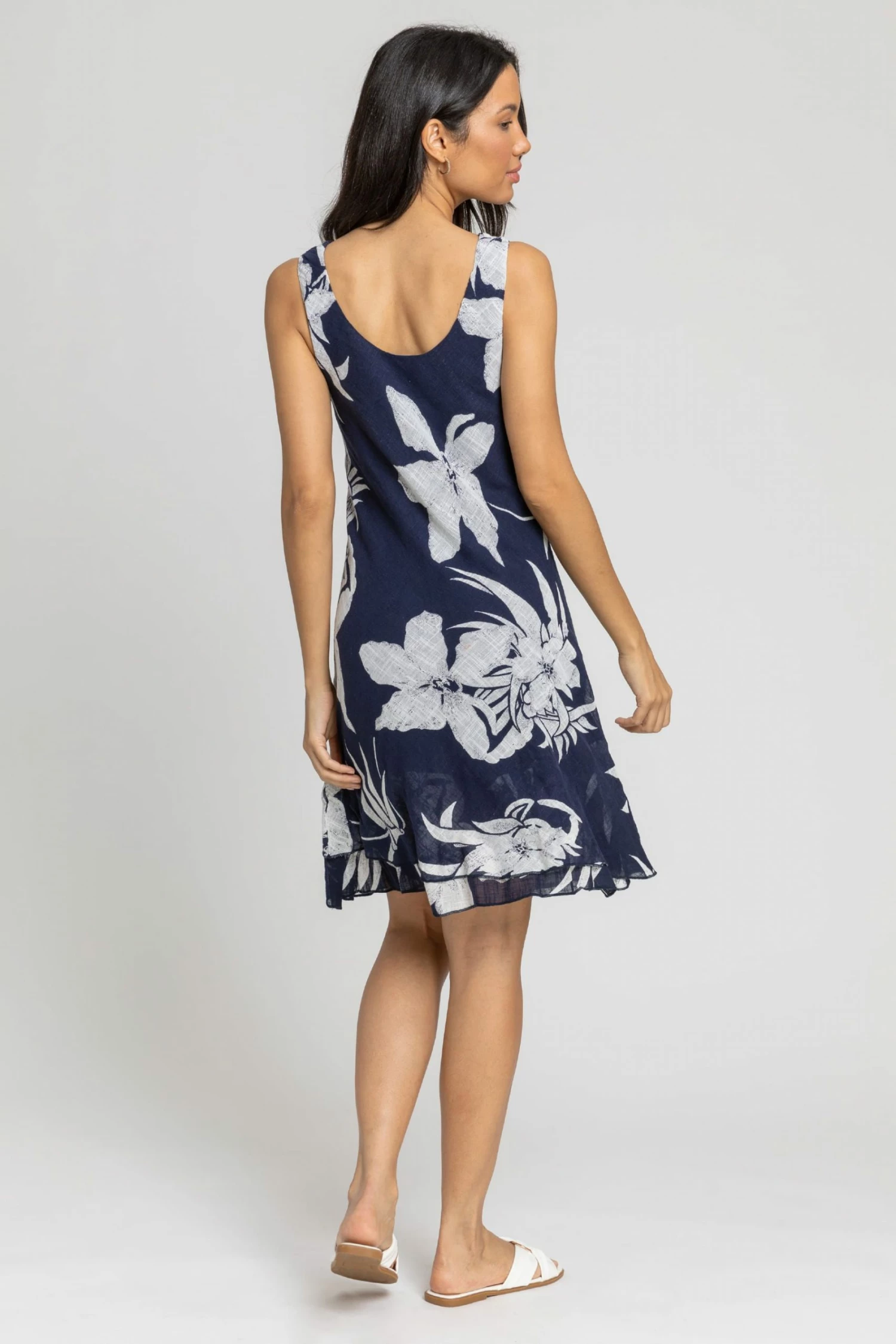 Roman Blue Floral Print Layered Fit & Flare Dress 4 Roman Blue Floral Print Layered Fit & Flare Dress - Image 2