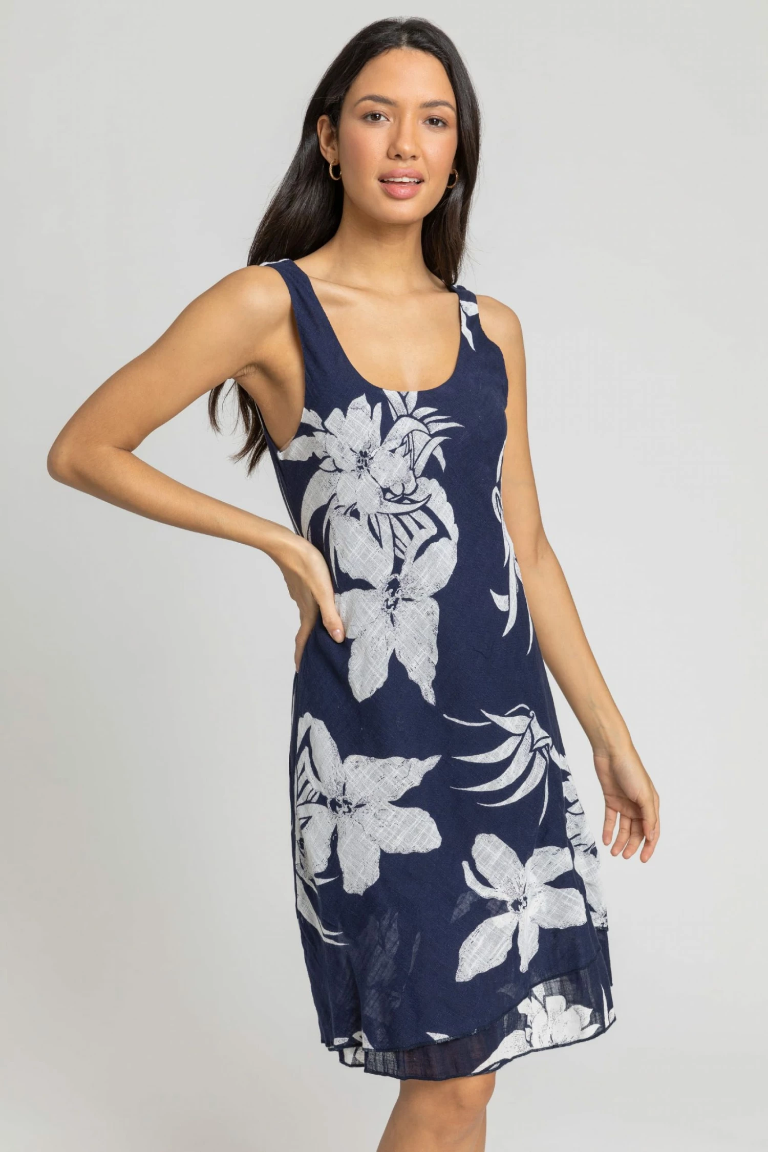 Roman Blue Floral Print Layered Fit & Flare Dress 5 Roman Blue Floral Print Layered Fit & Flare Dress - Image 3