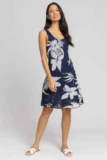 Roman Blue Floral Print Layered Fit & Flare Dress 7 Roman Blue Floral Print Layered Fit & Flare Dress - Image 5