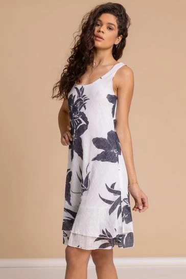 Roman Blue Floral Print Layered Fit & Flare Dress 8 Roman Blue Floral Print Layered Fit & Flare Dress - Image 6