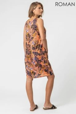 Roman Orange Tropical Palm Print Slouch Pocket Dress 8 Roman Orange Tropical Palm Print Slouch Pocket Dress -Roman Sales Shop unnamed file 3468
