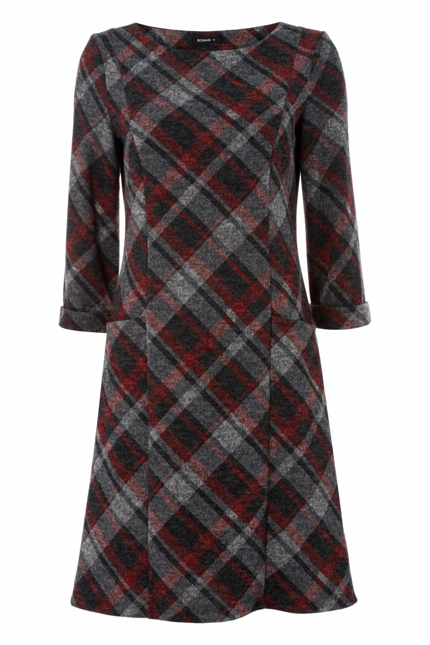 Roman Red Check Print 3/4 Sleeve Shift Dress 6 Roman Red Check Print 3/4 Sleeve Shift Dress - Image 4