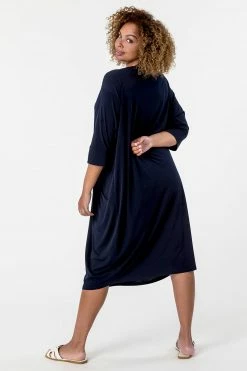 Roman Navy Curve Button Detail Cocoon Dress -Roman Sales Shop unnamed file 3478