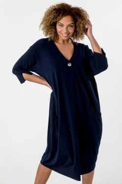 Roman Navy Curve Button Detail Cocoon Dress -Roman Sales Shop unnamed file 3479