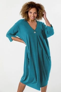 Roman Navy Curve Button Detail Cocoon Dress -Roman Sales Shop unnamed file 3482