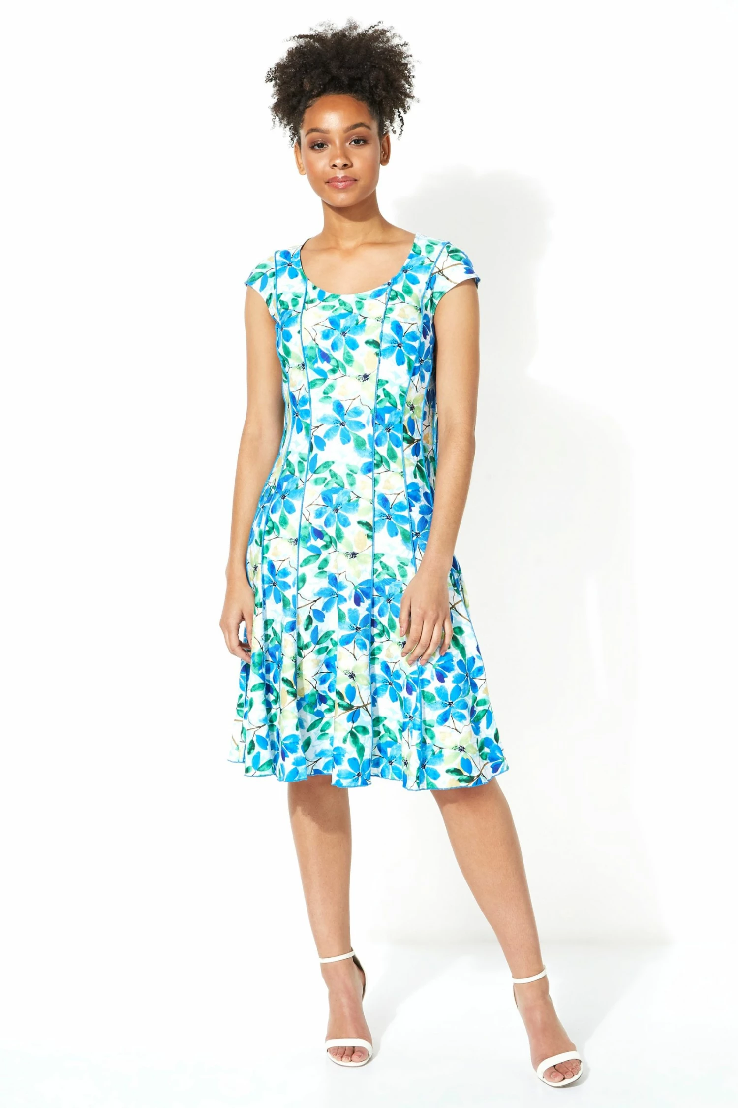 Roman Blue Floral Garden Print Panel Dress 6 Roman Blue Floral Garden Print Panel Dress - Image 4